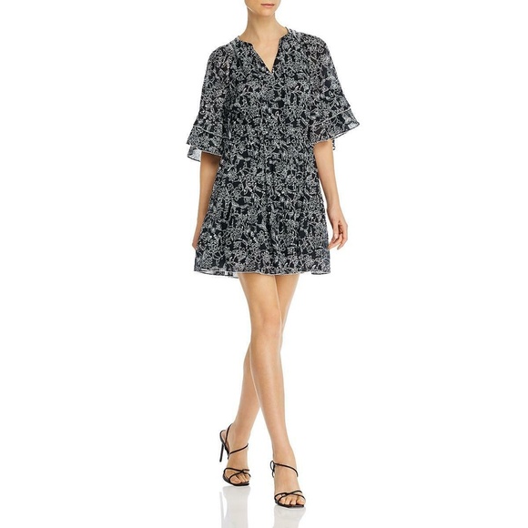 NWT PARKER Lindsay Dress Smocked Floral Fit & Flare Black Aurora XS NEW+TAG $298 - Picture 1 of 6